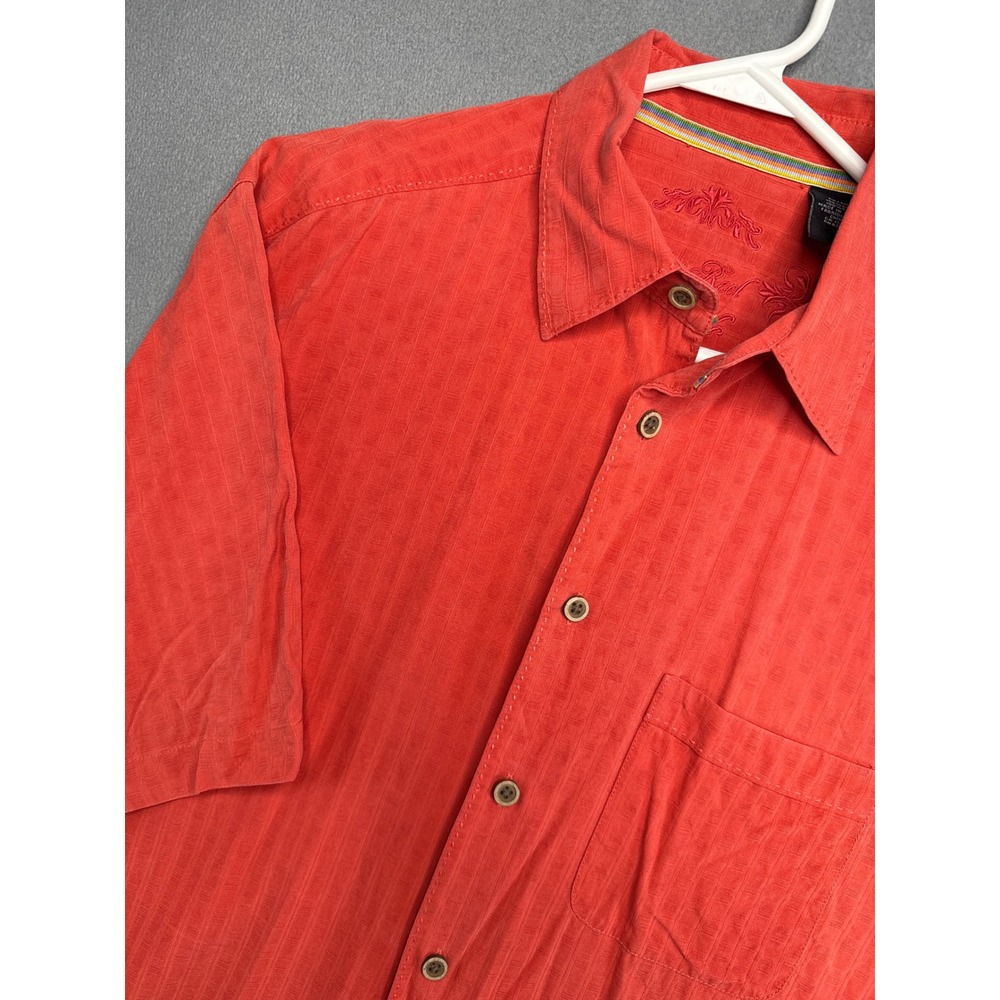 Cotton Reel Button Down Mens M Red Silk‎ Short Sleeve Shirt Textured Camp Luxe